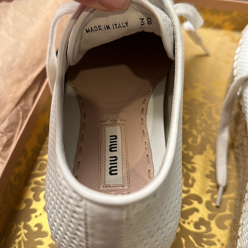 Miu Miu White Leather Perforated Platform Sneakers View 6